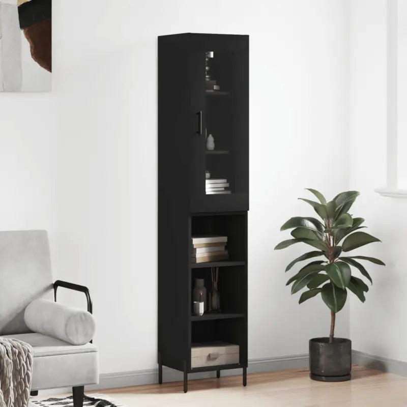 Hoge kast van bewerkt hout met duurzame en stabiele afwerking - Zwart / 1 / 3 schappen - Dressoirs & buffetkasten