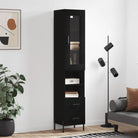 Hoge kast van bewerkt hout met duurzame en stabiele afwerking - Zwart / 1 / 2 lades 2 schappen - Dressoirs &