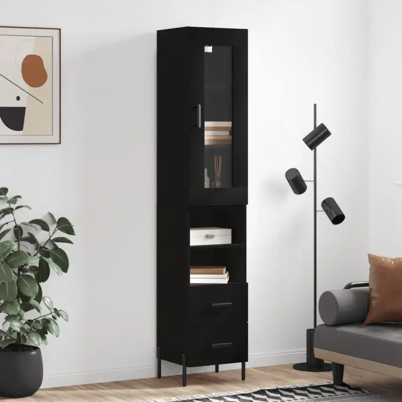 Hoge kast van bewerkt hout met duurzame en stabiele afwerking - Zwart / 1 / 2 lades 2 schappen - Dressoirs &