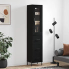 Hoge kast van bewerkt hout met duurzame en stabiele afwerking - Zwart / 1 / 3 lades - Dressoirs & buffetkasten