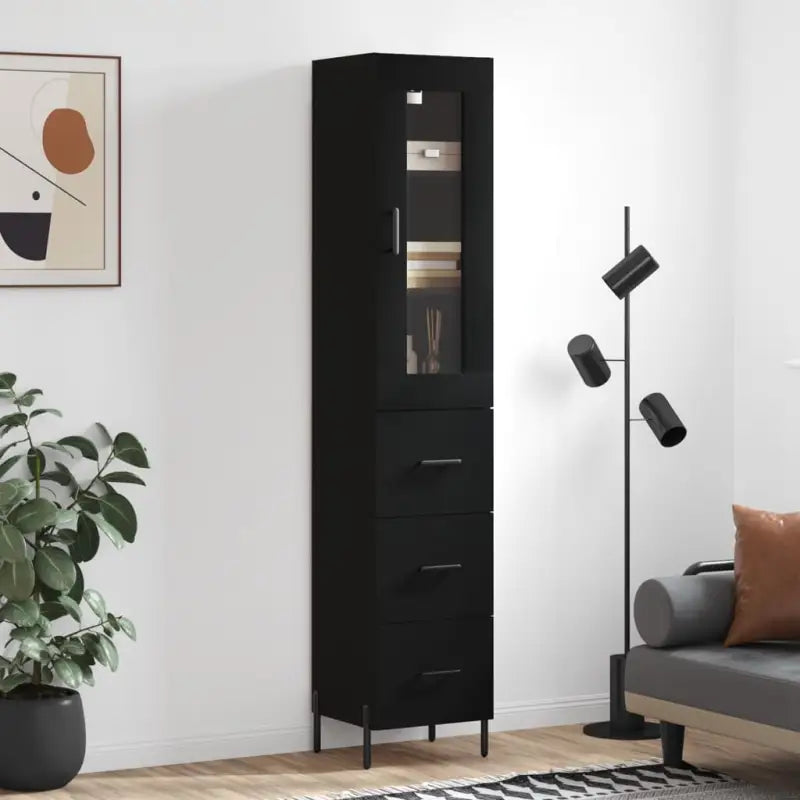 Hoge kast van bewerkt hout met duurzame en stabiele afwerking - Zwart / 1 / 3 lades - Dressoirs & buffetkasten