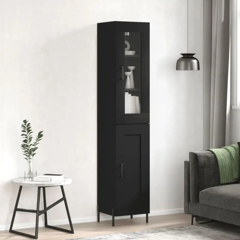 Hoge kast van bewerkt hout met duurzame en stabiele afwerking - Zwart / 1 / 1 houten deur - Dressoirs & buffetkasten