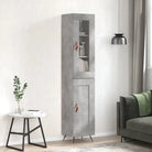 Hoge kast van bewerkt hout met duurzame en stabiele kwaliteit - Betongrijs / 1 / 1 houten deur - Dressoirs &