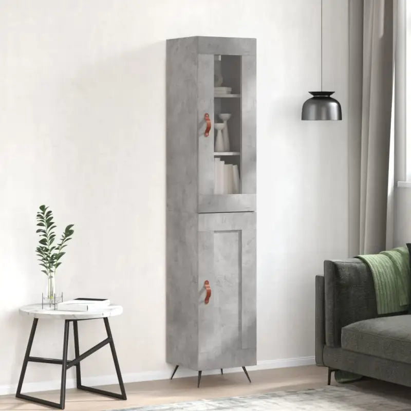 Hoge kast van bewerkt hout met duurzame en stabiele kwaliteit - Betongrijs / 1 / 1 houten deur - Dressoirs &