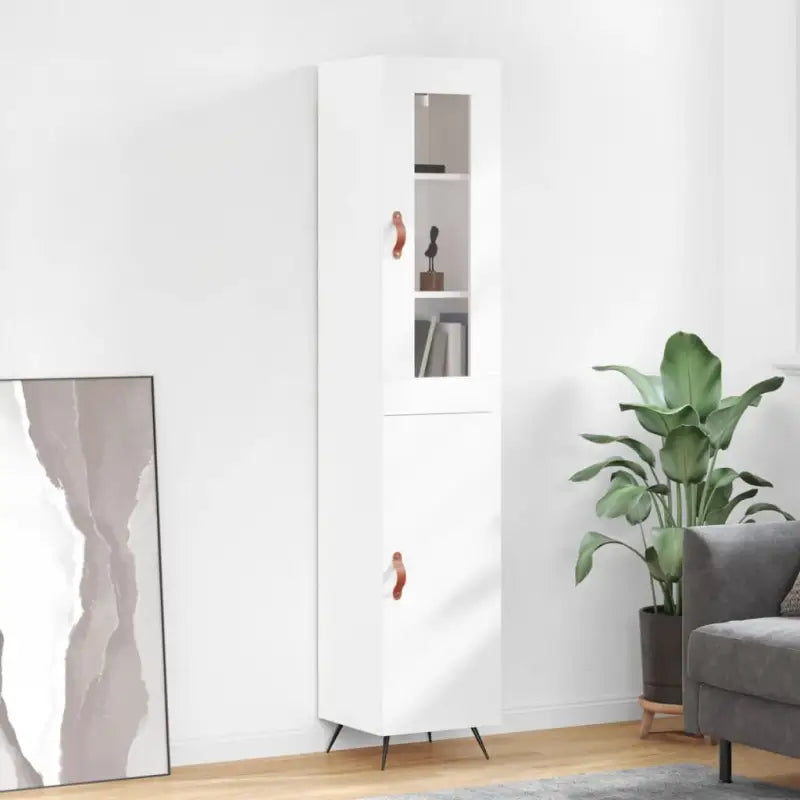 Hoge kast van bewerkt hout met duurzame en stabiele kwaliteit - Hoogglans wit / 1 / 1 deur - Dressoirs & buffetkasten