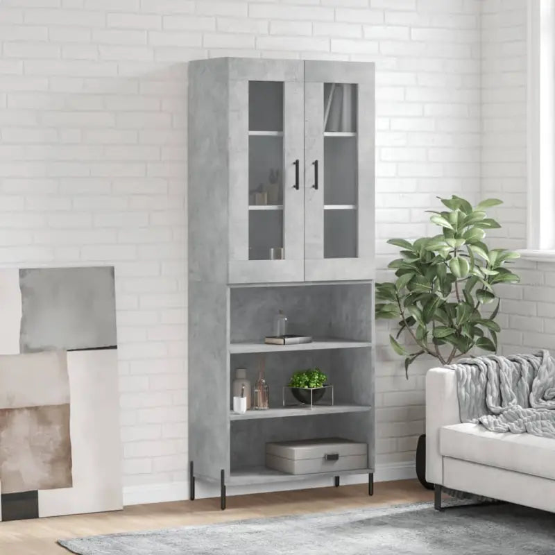 Hoge kast van bewerkt hout met duurzame en stabiele kwaliteit - Betongrijs / 1 / 3 schappen - Dressoirs & buffetkasten