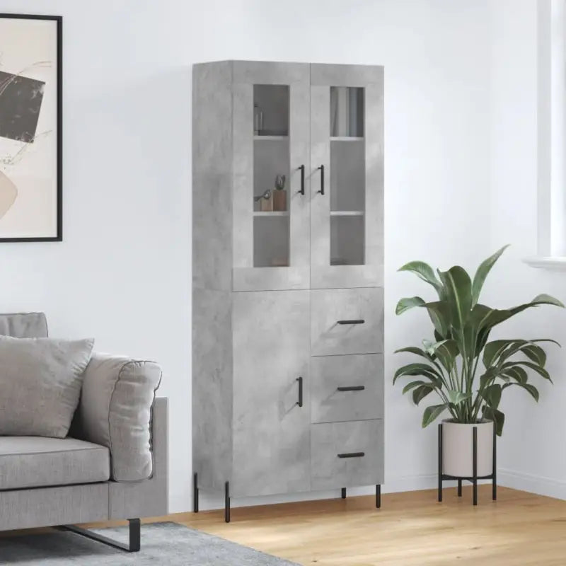 Hoge kast van bewerkt hout met duurzame en stabiele kwaliteit - Betongrijs / 1 / 1 deur 3 lades - Dressoirs &