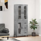 Hoge kast van bewerkt hout met duurzame en stabiele kwaliteit - Betongrijs / 1 / 1 glazen deur 3 lades - Dressoirs &