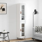 Hoge kast van bewerkt hout met duurzame en stabiele kwaliteit - Hoogglans wit / 1 / 1 glazen deur - Dressoirs &