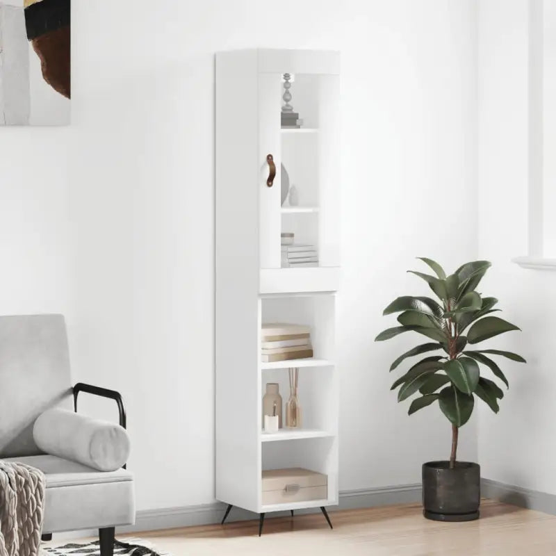 Hoge kast van bewerkt hout met duurzame en stabiele kwaliteit - Hoogglans wit / 1 / 3 schappen - Dressoirs &