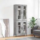 Hoge kast van bewerkt hout met duurzame en stabiele kwaliteit - Betongrijs / 1 / 2 glazen deuren - Dressoirs &