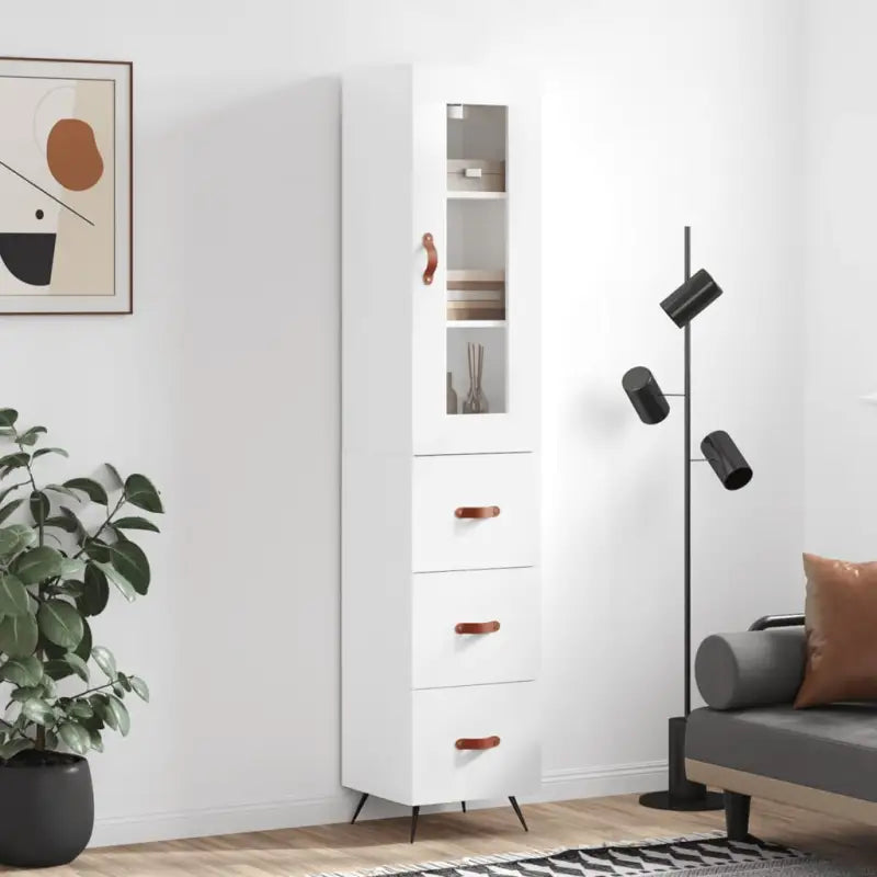 Hoge kast van bewerkt hout met duurzame en stabiele kwaliteit - Hoogglans wit / 1 / 3 lades - Dressoirs & buffetkasten