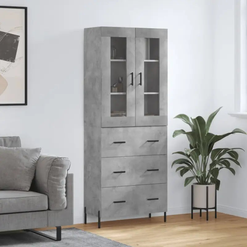 Hoge kast van bewerkt hout met duurzame en stabiele kwaliteit - Betongrijs / 1 / 3 lades - Dressoirs & buffetkasten