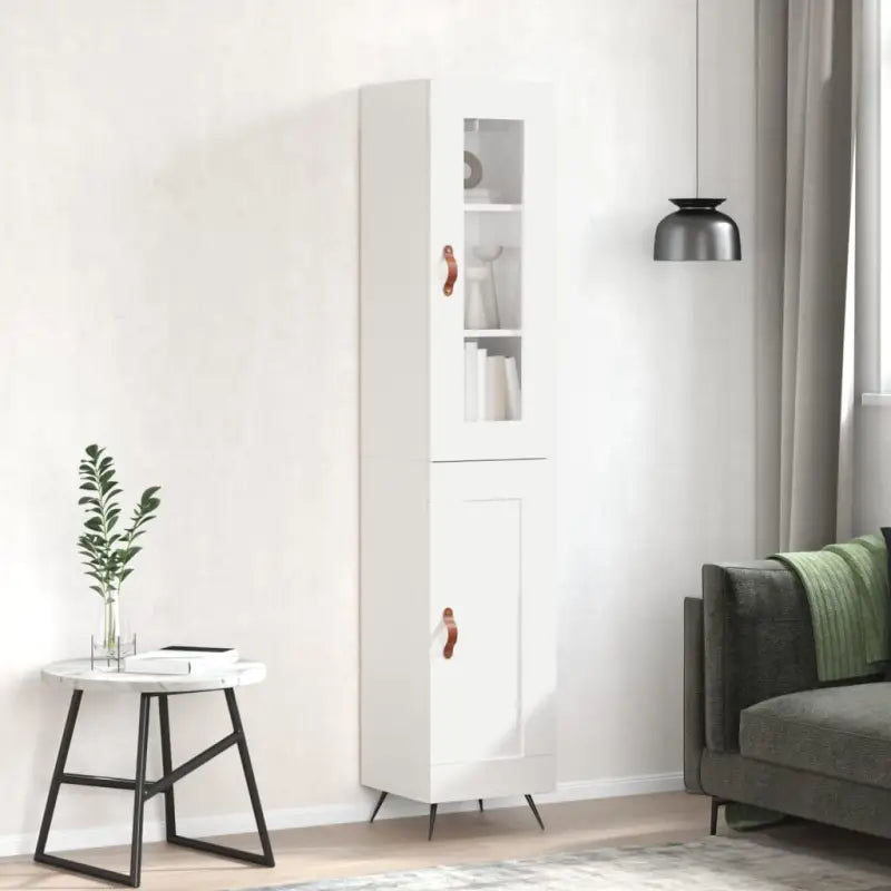 Hoge kast van bewerkt hout met duurzame en stabiele kwaliteit - Hoogglans wit / 1 / 1 houten deur - Dressoirs &