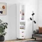 Hoge kast van bewerkt hout met duurzame en stabiele kwaliteit - Hoogglans wit / 1 / 2 lades 2 schappen - Dressoirs &