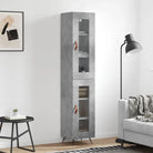 Hoge kast van bewerkt hout met duurzame en stabiele kwaliteit - Betongrijs / 1 / 1 glazen deur - Dressoirs &