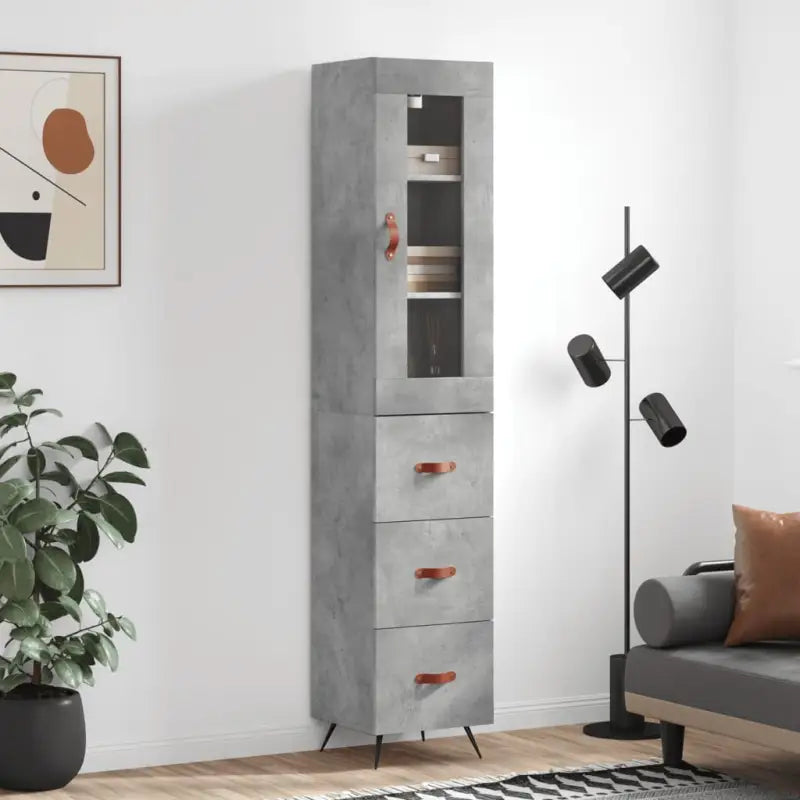 Hoge kast van bewerkt hout met duurzame en stabiele kwaliteit - Betongrijs / 1 / 3 lades - Dressoirs & buffetkasten