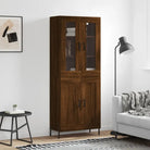 Hoge kast van bewerkt hout met duurzame en stabiele kwaliteit - bruin eikenkleur / 1 / 2 houten deuren - Dressoirs &
