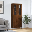 Hoge kast van bewerkt hout met duurzame en stabiele kwaliteit - bruin eikenkleur / 1 / 1 deur 3 lades - Dressoirs &