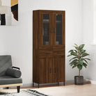 Hoge kast van bewerkt hout met duurzame en stabiele kwaliteit - bruin eikenkleur / 1 / 2 deuren 2 lades - Dressoirs &