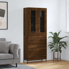 Hoge kast van bewerkt hout met duurzame en stabiele kwaliteit - bruin eikenkleur / 1 / 3 lades - Dressoirs &
