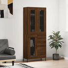 Hoge kast van bewerkt hout met duurzame en stabiele kwaliteit - bruin eikenkleur / 1 / 1 glazen deur 3 lades