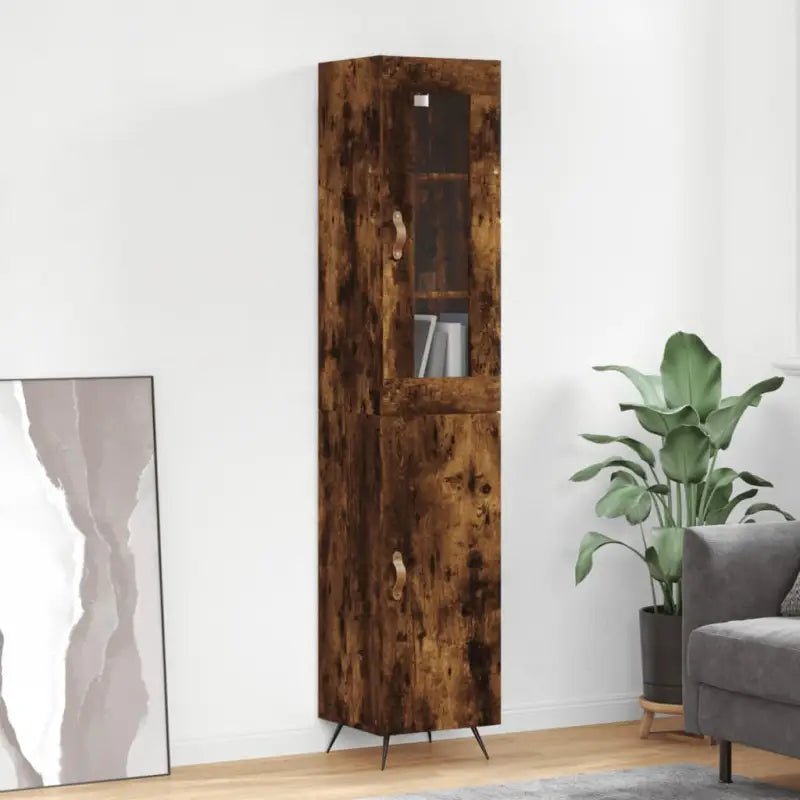 Hoge kast van bewerkt hout met duurzame en stabiele kwaliteit - Gerookt eiken / 1 / 1 deur - Dressoirs & buffetkasten