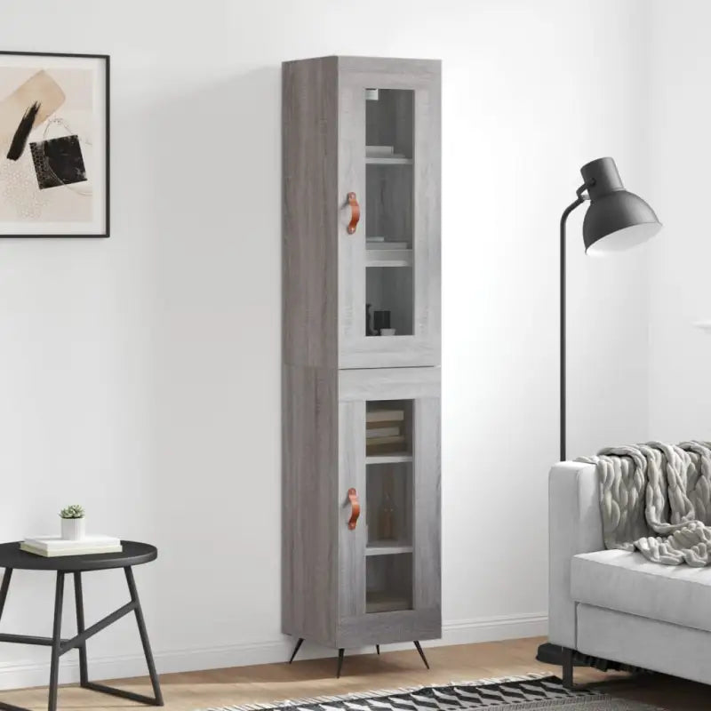 Hoge kast van bewerkt hout met duurzame en stabiele kwaliteit - Grijs sonoma / 1 / 1 glazen deur - Dressoirs &