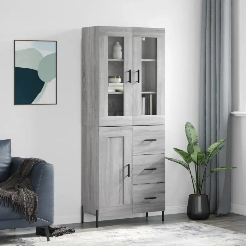 Hoge kast van bewerkt hout met duurzame en stabiele kwaliteit - Grijs sonoma / 1 / 1 houten deur 3 lades - Dressoirs &