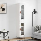 Hoge kast van bewerkt hout met duurzame en stabiele kwaliteit - Wit / 1 / 1 glazen deur - Dressoirs & buffetkasten