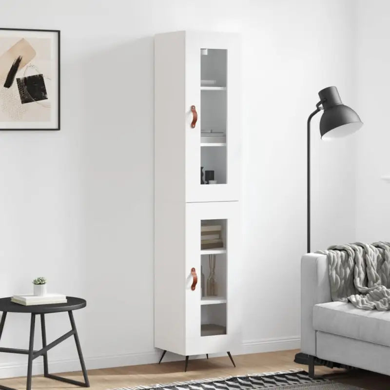 Hoge kast van bewerkt hout met duurzame en stabiele kwaliteit - Wit / 1 / 1 glazen deur - Dressoirs & buffetkasten