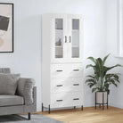 Hoge kast van bewerkt hout met duurzame en stabiele kwaliteit - Wit / 1 / 3 lades - Dressoirs & buffetkasten