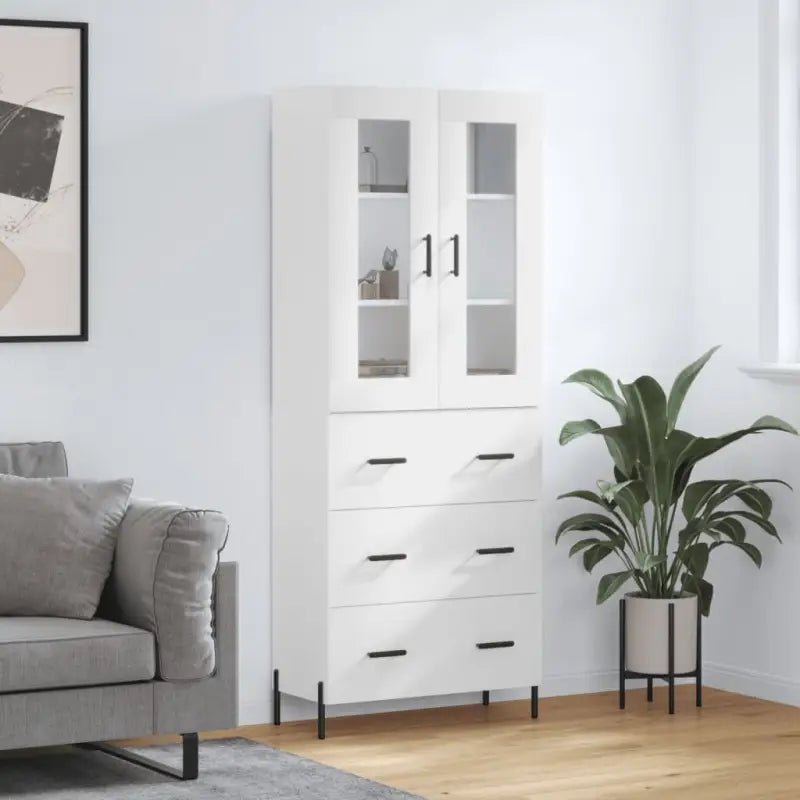 Hoge kast van bewerkt hout met duurzame en stabiele kwaliteit - Wit / 1 / 3 lades - Dressoirs & buffetkasten