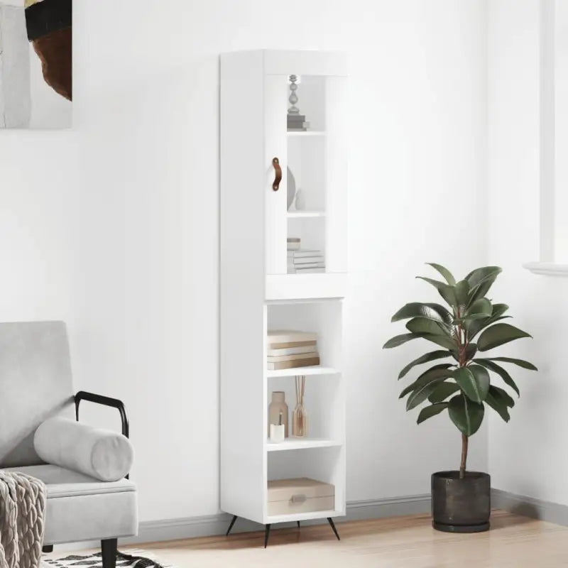 Hoge kast van bewerkt hout met duurzame en stabiele kwaliteit - Wit / 1 / 3 schappen - Dressoirs & buffetkasten