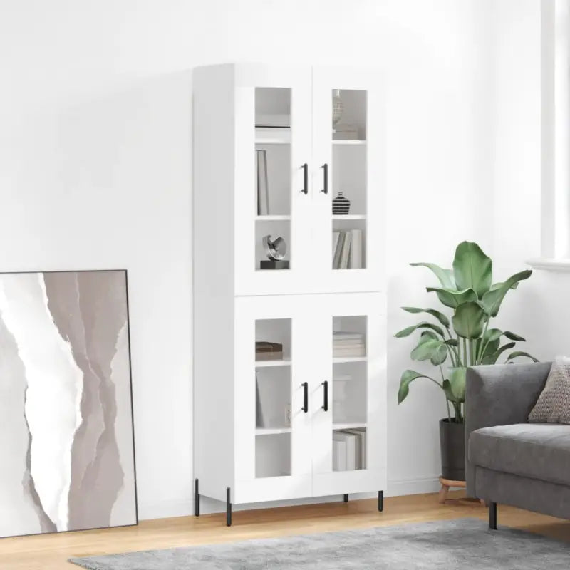 Hoge kast van bewerkt hout met duurzame en stabiele kwaliteit - Wit / 1 / 2 glazen deuren - Dressoirs & buffetkasten