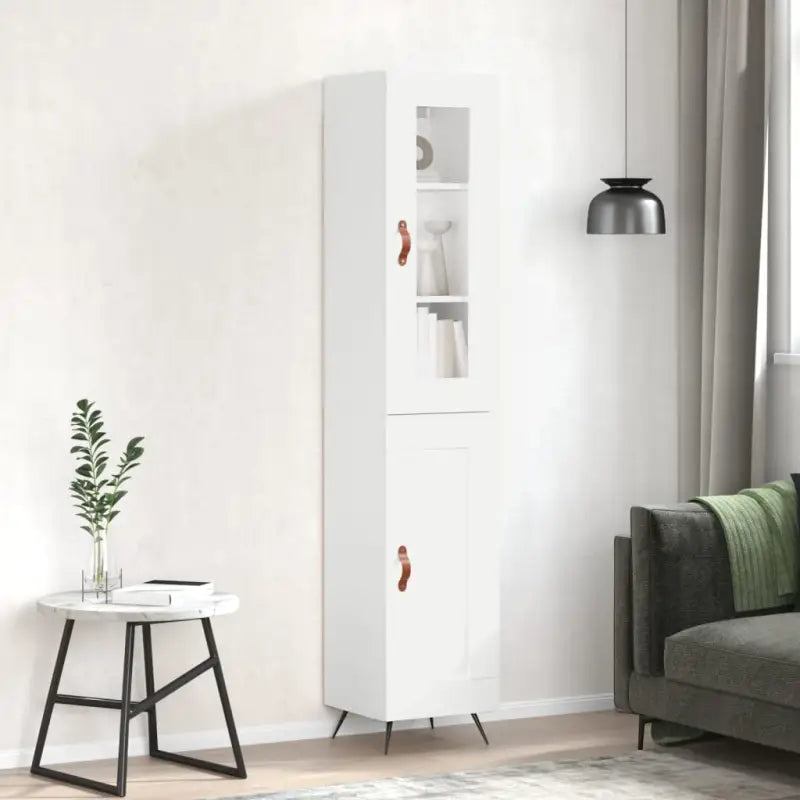 Hoge kast van bewerkt hout met duurzame en stabiele kwaliteit - Wit / 1 / 1 houten deur - Dressoirs & buffetkasten