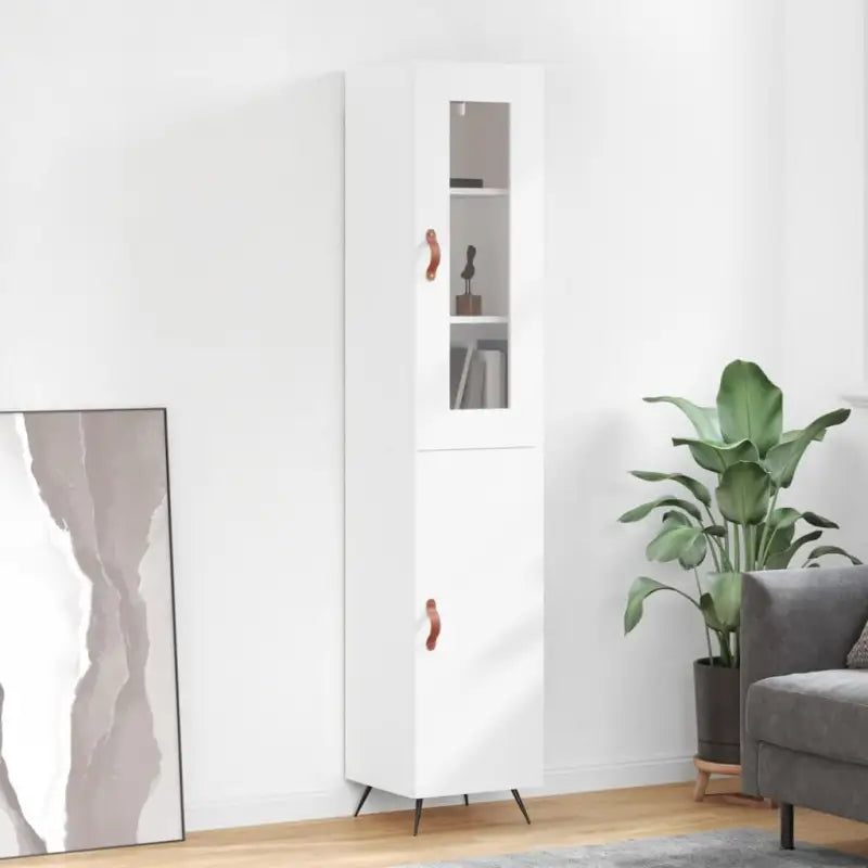 Hoge kast van bewerkt hout met duurzame en stabiele kwaliteit - Wit / 1 / 1 deur - Dressoirs & buffetkasten