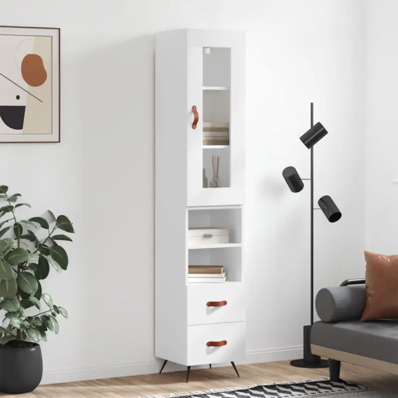 Hoge kast van bewerkt hout met duurzame en stabiele kwaliteit - Wit / 1 / 2 lades 2 schappen - Dressoirs & buffetkasten