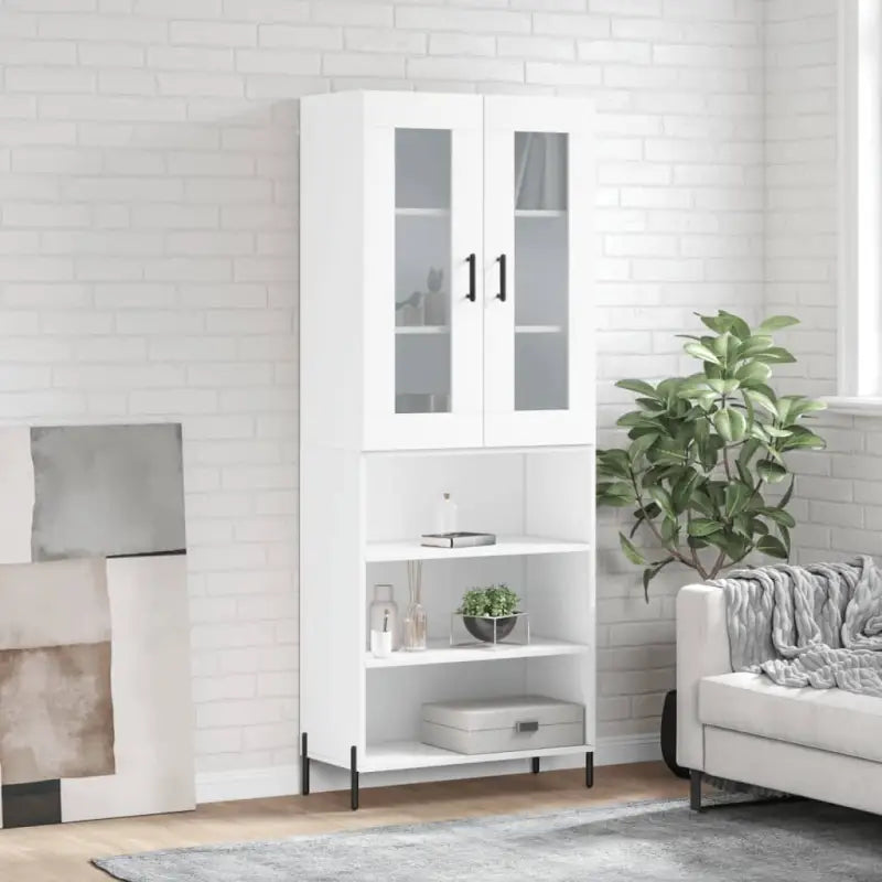 Hoge kast van bewerkt hout met duurzame en stabiele kwaliteit - Wit / 1 / 3 schappen - Dressoirs & buffetkasten