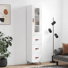 Hoge kast van bewerkt hout met duurzame en stabiele kwaliteit - Wit / 1 / 3 lades - Dressoirs & buffetkasten