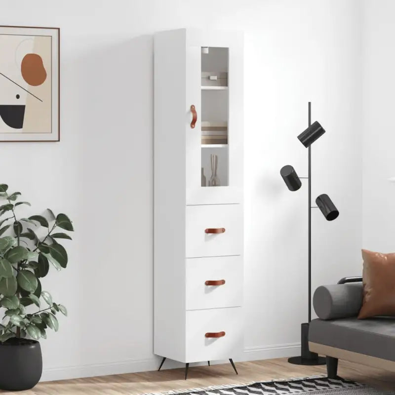 Hoge kast van bewerkt hout met duurzame en stabiele kwaliteit - Wit / 1 / 3 lades - Dressoirs & buffetkasten