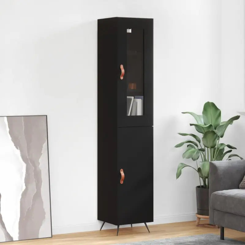Hoge kast van bewerkt hout met duurzame en stabiele kwaliteit - Zwart / 1 / 1 deur - Dressoirs & buffetkasten