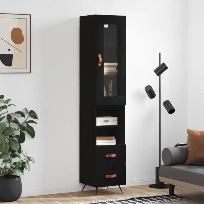 Hoge kast van bewerkt hout met duurzame en stabiele kwaliteit - Zwart / 1 / 2 lades 2 schappen - Dressoirs &