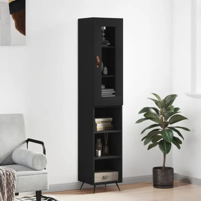 Hoge kast van bewerkt hout met duurzame en stabiele kwaliteit - Zwart / 1 / 3 schappen - Dressoirs & buffetkasten