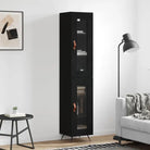 Hoge kast van bewerkt hout met duurzame en stabiele kwaliteit - Zwart / 1 / 1 glazen deur - Dressoirs & buffetkasten