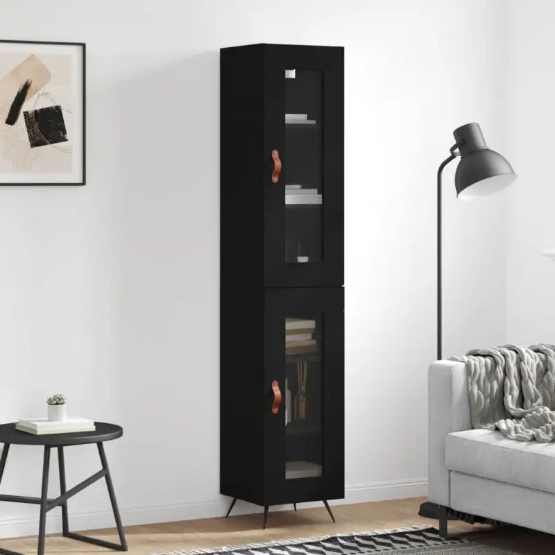 Hoge kast van bewerkt hout met duurzame en stabiele kwaliteit - Zwart / 1 / 1 glazen deur - Dressoirs & buffetkasten