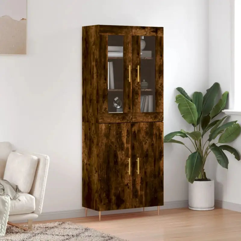 Hoge kast van bewerkt hout met duurzame en stijlvolle afwerking - Gerookt eiken / 1 / 2 deuren - Dressoirs &
