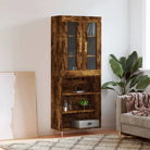 Hoge kast van bewerkt hout met duurzame en stijlvolle afwerking - Gerookt eiken / 1 / 3 schappen - Dressoirs &