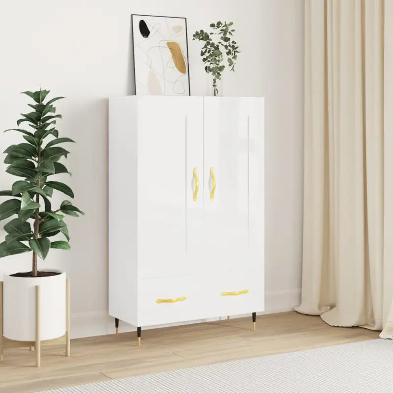 Hoge kast van bewerkt hout met duurzame en stijlvolle afwerking - Hoogglans wit / 1 - Dressoirs & buffetkasten