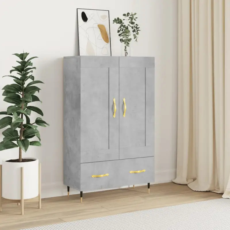 Hoge kast van bewerkt hout met duurzame en stijlvolle afwerking - Betongrijs / 1 - Dressoirs & buffetkasten